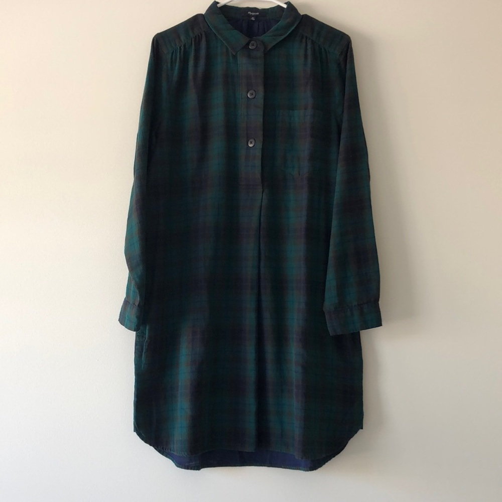 Madewell Green and Navy Plaid Shirt Dress